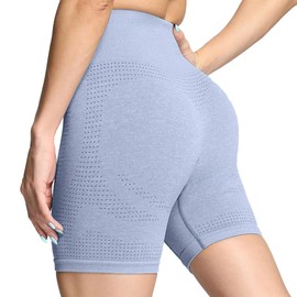 Aoxjox - Pantalones cortos de ciclismo sin costuras para mujer, cintura alta, ejercicio, gimnasio, gimnasio, correr, yoga, 5 pulgadas, Vital New Teal Blue Marl, X-Small
