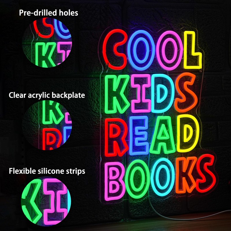 Cool Kids Read Books Neon Sign for Wall Decor Reading