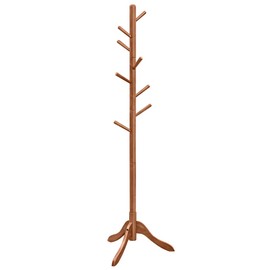 VASAGLE Solid Wood Coat Rack, Free Standing Tree-Shaped Coat Rack with 8 Hooks, 3 Height Options, for Clothes, Hats, Bags, Living Room, Bedroom, Home Office, Caramel Brown URCR01WN