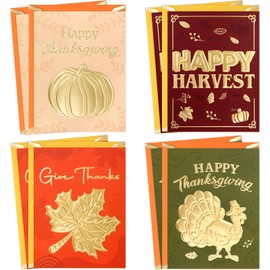 Fancy Land Thanksgiving Greeting Cards 24 Pack 3D Foil Embossed Thanksgiving Cards with Envelopes Fall Pumpkin Turkey Happy Harvest Party Supply