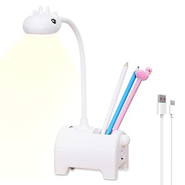 LED Desk Lamp for Children, Table Lamp with 3 Colour Modes and Continuous Dimming, Touch Switch/USB Port/Pen Holder, Eye Protection, Reading Lamp for Children's Room, Reading, Study, Work (White)