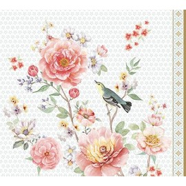 Set of 2 Individual Decoupage Paper Party Napkin WILD ROSES BIRD FLOWERS Watercolor Decor Luncheon Napkins for a Birthday holiday, Wedding, Cocktail Party