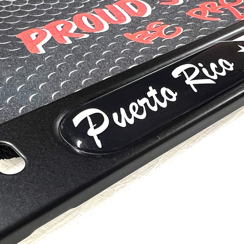 Puerto Rico Black Flag Domed Black License Plate Frame -US