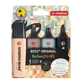 STABILO BOSS ORIGINAL Nature COLORS - Paquete de 4 - Beige, gris cálido, verde tierra, negro