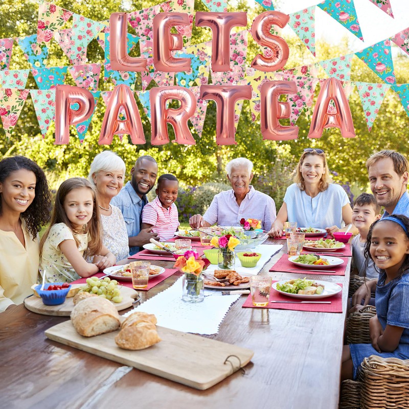 OPUHOHR Tea Party Decorations for Girls, Lets Party Balloons Banner