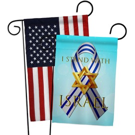 Stand With Israel Flag American Flag For Outside Banner Pack Lawn Garden Outdoor Wall Poster Door Grave Cemetery Tapestry Grandma Gifts Bandera de Israeli Cemetery Decor Jewish Decorations Made In USA