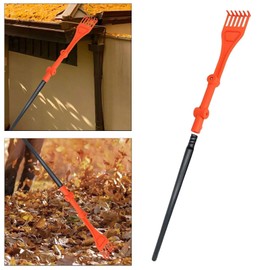Garden Leaf Rake with 16.5inch Extension Pole Pivoting Head for Grass Mulch Shrub Multipurpose Plastic Material Detachable