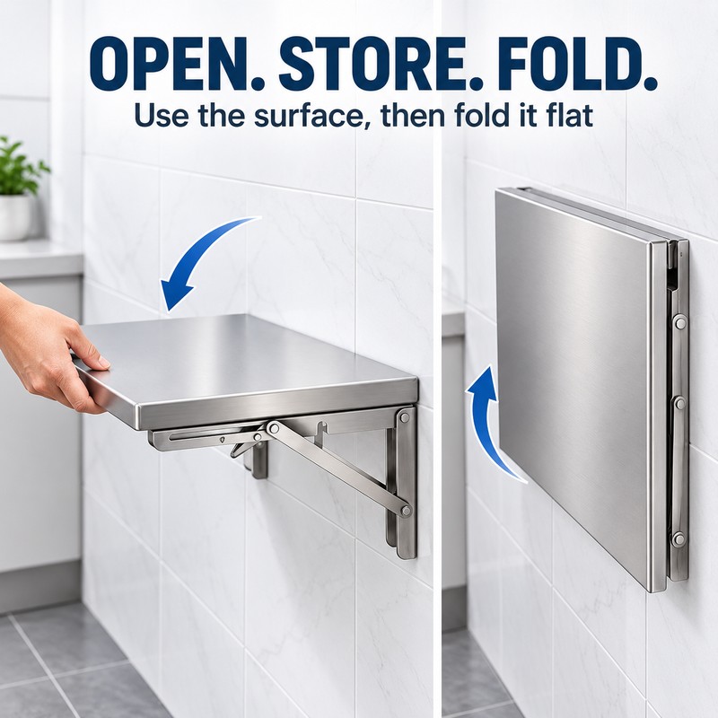 Foldable Stainless Steel Wall Mounted Shelf, Space-Saving Storage and Work