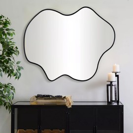 CULER Irregular Black Bathroom Wall Mirror,24 x 36 Inch Asymmetrical Vanity Modern Tempered Glass Mirror for Bedroom,Living Room,Entryway