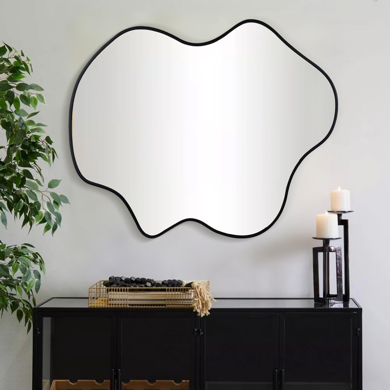 CULER Irregular Black Bathroom Wall Mirror,24 x 36 Inch Asymmetrical