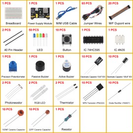 AITRIP New Electronics Basic Kit w/Power Supply Module, 400 Points Solderless Breadboard, Jumper Wire, LED,Resistor,Compatible with Arduino, Raspberry Pi, STM32