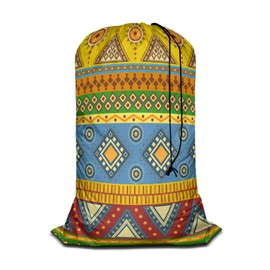 Swono Aztec Seamless Pattern Heavy Duty Large Laundry Bags 1 Pack 28 x 40 inch Native Style Stripes XL Drawstring Travel Organizer Bag Fit Hamper Basket Camp Tear Resistant Storage, 4 Loads of Clothes
