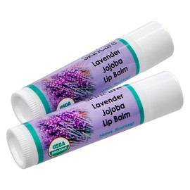 2 Pack Organic Lavender Lip Balms with over 70% Jojoba Oil. 100% Natural with Beeswax. Naturally Moisturizing. By Desert Oasis Skincare (.15 oz/4.6 gm)