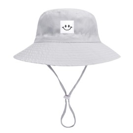 Orfila Baby Sun Hat Smile Face Toddler Bucket Hat Kids Summer Sun Protection Wide Brim Adjustable Chin-Strap Beach Hat Baby Hats 0-3 Months 3-6 Months Grey