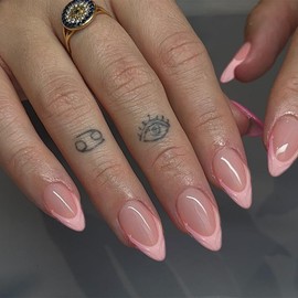 KQueenest Light Pink French Tip Press On Nails Short Almond, Natural Nude Fake Nails Press ons With 3D Sculpting Design Full Cover Cute Glue On Nails For Women 24 Pcs