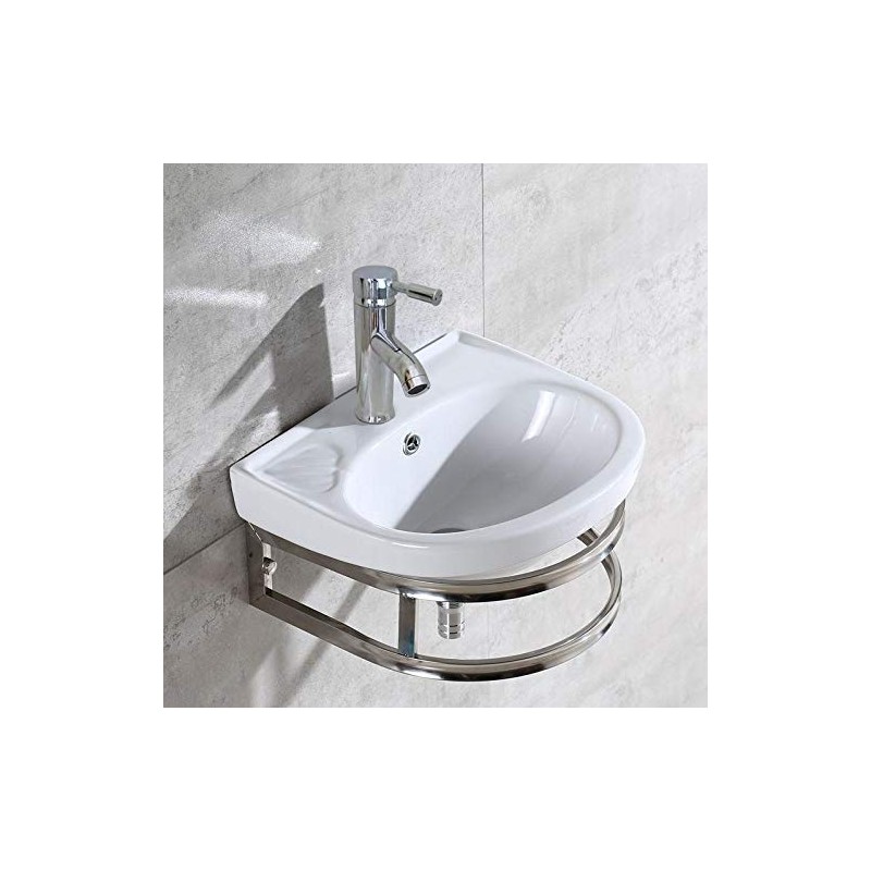 Kelendle 16" Small Ceramic Sink with Faucet and Bracket Wall