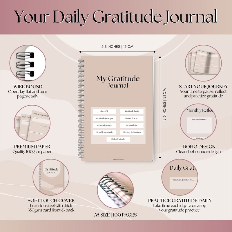 Gratitude & Mindfulness Journal | 90 Day Gratitude Template, Self