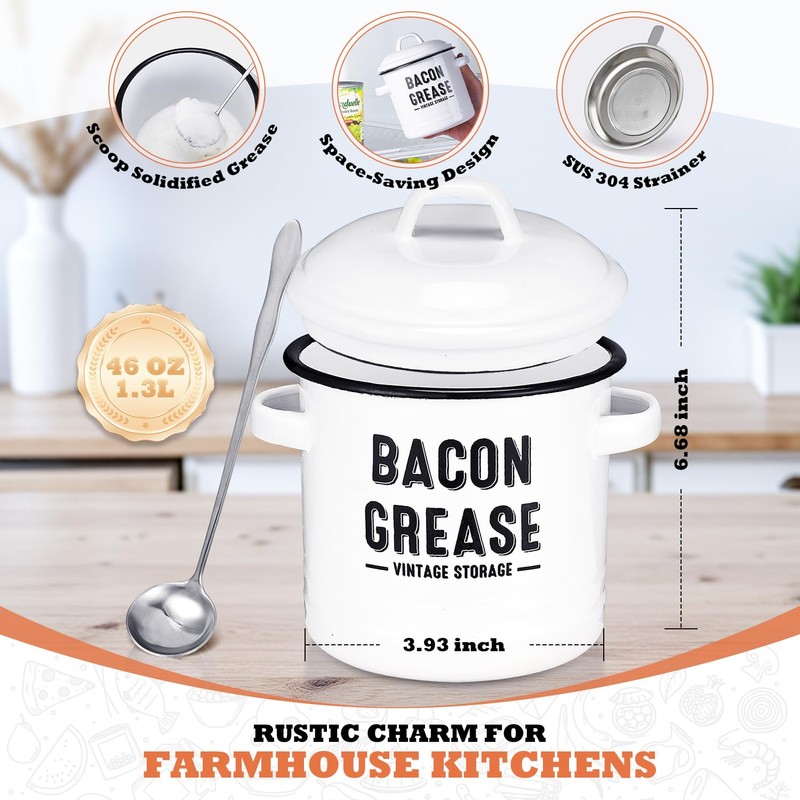 ONEARF Bacon Grease Container with Strainer - Large 46OZ Kitchen