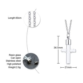 Pitmmord Fashion Cross Necklace Stainless Steel Glass Vial Pendant Memorial Keepsake Cremation Ashes Necklace(White)