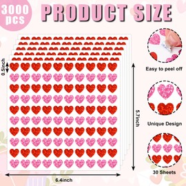 FUSUIMU 3000Pcs Valentine's Day Stickers Red Pink Mini Heart Laser Stickers Decorative Love Paper Decals for Envelope Card Mother's Day Wedding Teacher Reward