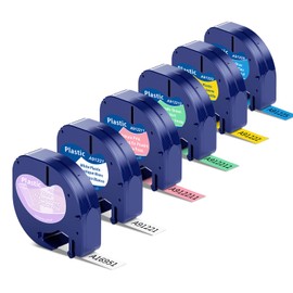 6X Wonfoucs Compatible with Dymo Letratag Label Tape 12mm x 4m for Dymo Label Printer LetraTag LT-100H LT-100T LT-200B QX50 XR, Compatible with Dymo Refills LetraTag Plastic Tape, 6-Colour Mixing