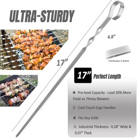 【12-Pack Full-Length】17" Stainless Steel Skewers for Grilling – Heavy Duty, No Bend, No Spin | Dishwasher Safe & Lifetime-Reusable (Try Risk-Free Today)