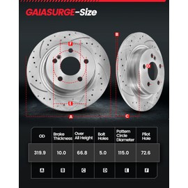 GAIASURGE Brakes and Rotors Kit Rear Drilled Slotted Rotors Fit for 2006-2020 Charger, 2005-2022 300, 2009-2022 Challenger, 2005-2008 Magnum| 319.9mm(12.6in)