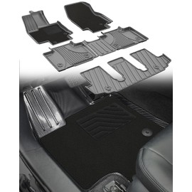 IKABEVEM Upgrade Floor Mats Fit for Toyota Highlander 7-Seater 2020-2025 (Include Hybrid) 1st & 2nd & 3rd Carbon Fiber Pattern Floor Liners & Black Fabric Front Carpets, 6-PC All Weather Mats