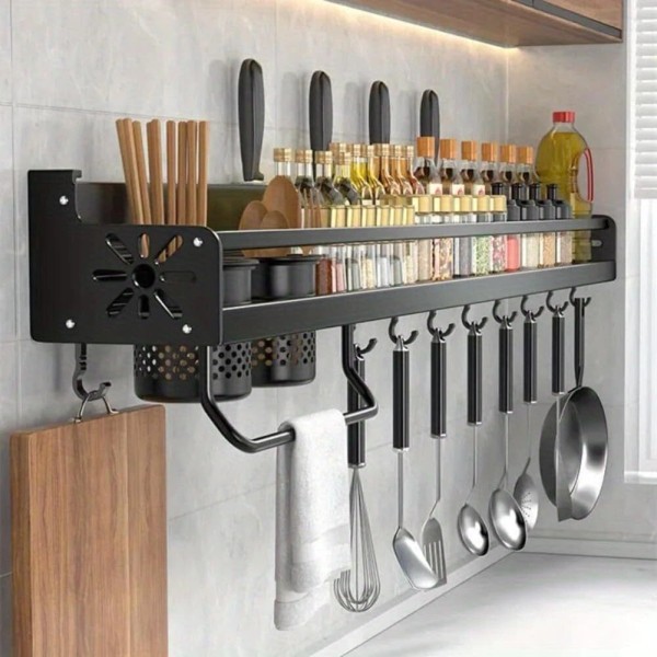 Wall Mount Utensil Holder with Hooks Multifunctiona