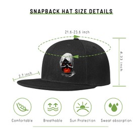 Horror Skull Flat Brim Snap Back Hat for Men Devil Skeleton Snapback Baseball Cap Adjustable Adult Unisex Flat Bill Truck Hat Stylish Black Baseball Hat for Women Outdoor Sport Hat