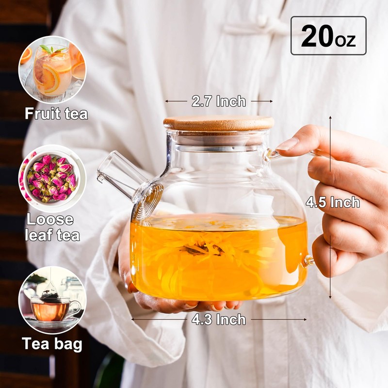 PARACITY Glass Teapot Stovetop 20 OZ/600ml, Borosilicate Clear Tea Kettle