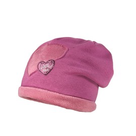 maximo Baby Girls' Jersey Beanie Hat with Heart Motif Purple (Purple 17) (Manufacturer Size: 49), Purple (Purple 17)