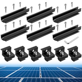 Anbte Solar Panel Bracket Kit, 6 Pcs 7.87 in Aluminium Solar Panel Mounting Rail 30mm/35mm Solar Panel End Clamps, Solar Panel Brackets for Metal Roof, Tin Roof, Flat Roof, Sheet Roof, Black