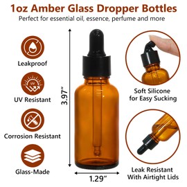 KEYWING 60 Pack 1oz Eye Dropper Bottles – 30ml Leakproof Amber Glass Bottles for Essential Oils, Tinctures, Hair Oil, Travel Liquids