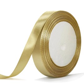 Bealif Bealif 25 Yards 15mm Gold Satin Ribbon, 22m Champagne Gold Fabric Ribbon, Gold Christmas Ribbon for Gift Wrapping, Hair Bows, Cake Florist Flower Wedding Birthday DIY Sewing Project Decoration