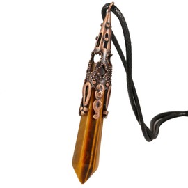 KYEYGWO Lucky Crystal Dot Pendant Necklace for Unisex, Amulet Spiritual Hexagon Stone Pendant with Adjustable Cord, tiger's eye stone, stone