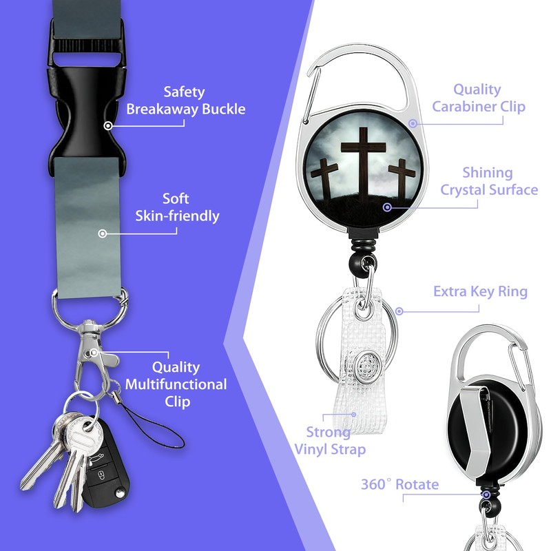 Three Crosses Badge Holder with Retractable Reel Clip,Sunlight Lanyards for