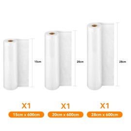Wevac Vacuum Packaging Bag, Vacuum Packing Roll, Approx. 5.9 x 23.6 inches (15 x 600 cm), 7.9 x 23.6 inches (20 x 600 cm), 11 Each Vacuum Bag Replacement Roll, Free Cut, Embossing, Degassing,