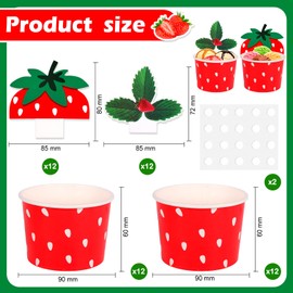 HOWAF 24pcs Strawberry Disposable Cups, Pink Tropical Fruit Ice Cream Cups Hawaiian Luau Decorative Paper Snack Bowls Tiki Luau Party Supplies for Beverage Summer Themed Birthday Wedding Party