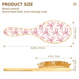 ATTX Pink Bows Hair Brush, Wooden Hair Brushes, Massage Scalp Thick/Thin/Curly/Dry Hair for Women Men and Kids #52