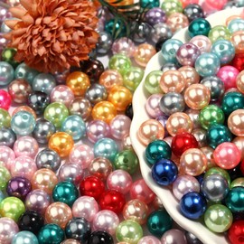 Whakano Pack of 100 Round Beads for Threading, Faux Pearl Round Beads with Hole Round, ABS Beads for Vase Fillers, for Crafts, Bracelets, Necklaces, Clothing, Key Chain Decoration, 12 mm, Golden B