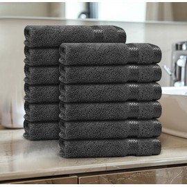 Casabella 12 Pack Flannel Face Cloth - 100% Cotton Face Towels Soft & Absorbent Super Quality Washcloths 30x30CM, Fingertip Towels for Makeup Removal & Cleansing - Grey Face Cloth