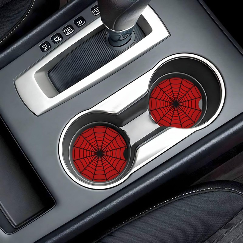 2-Pack Absorbent Car Coasters Red Spider Web - Ceramic &