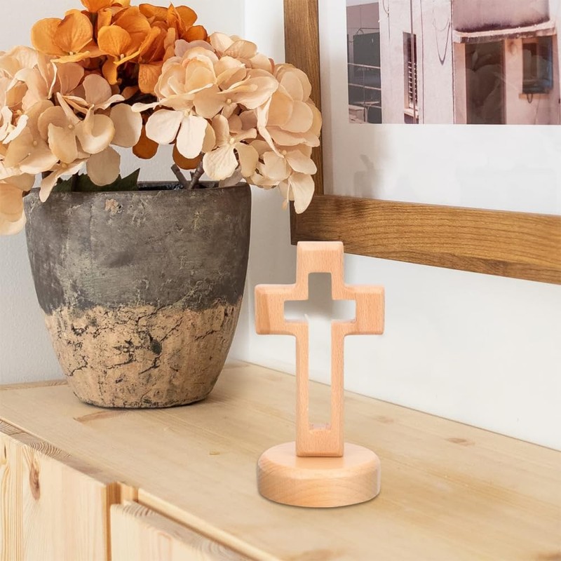 Tiardey Wooden Cross with Base, Wooden Cross for Standing, Cross