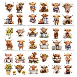 PLIGREAT 9 Sheets Highland Cow Rub on Transfers Stickers for Crafts Sunflower Furniture Transfer Decals for Wood Dressers Cabinet Glass DIY Scrapbook Decor