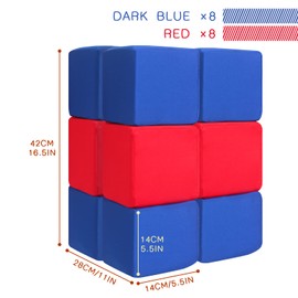 UHAPPYEE Toddler Foam Blocks, 16 PCS 5.5 inch Colourful Foam Soft Cubes for Kids, Stacking Block Sets Building Blocks Throwing Toys（Blue and Red）