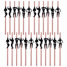 Pack of 24 Muscle Man Paper Straws, Hen Party Decorative Straws, Rose Gold Disposable Straws, Plastic-free Drinking Straws, for Weddings, Bridal Shower, Party Decoration