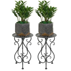 NAKUPE Metal Plant Stands 2 Pack, Modern Single Plant Pedestal 17" Tall Heavy Duty Flower Pot Holder for Indoor, Outdoor, Patio, Balcony, Living Room, Garden, Black