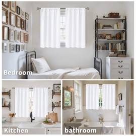 BGment Short White Kitchen Curtains 30 Inch Length - Cafe Drapes with Rod Pocket Privacy Protection for Bathroom Basement Windows Over Sink, 2 Panels, 42 x 30 Inch