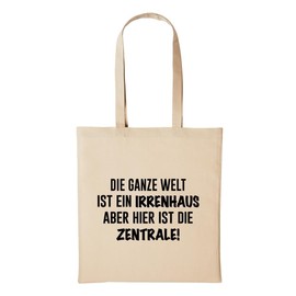 huuraa Jute Bag Whole World is Mad House Here Central Gift Idea for Men and Women Cotton Bag for Friends and Family, beige